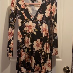 Black and pink floral long sleeve dress